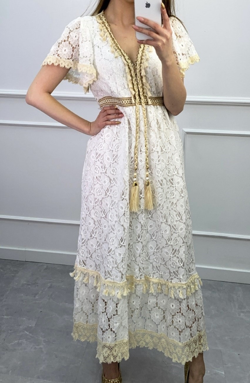 Sukienka maxi boho koronka