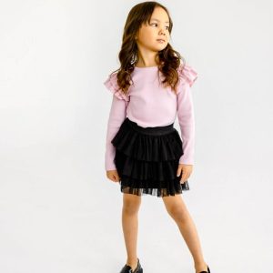 Bluzka prążkowana z falbankami pudrowa All for kids