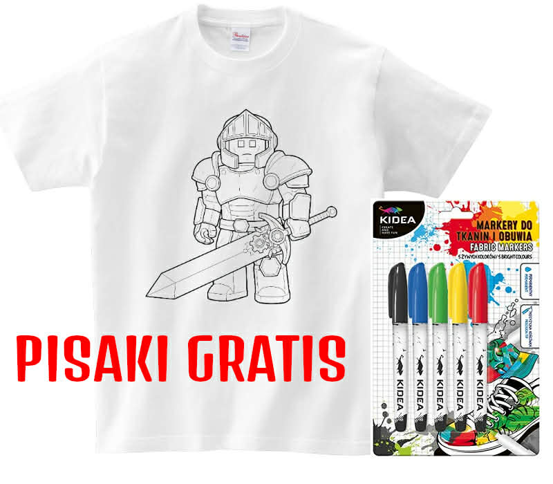 T-shirt rycerz Lego do kolorowania + pisaki