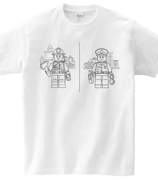 T-shirt strażak i policjant Lego do kolorowania + pisaki