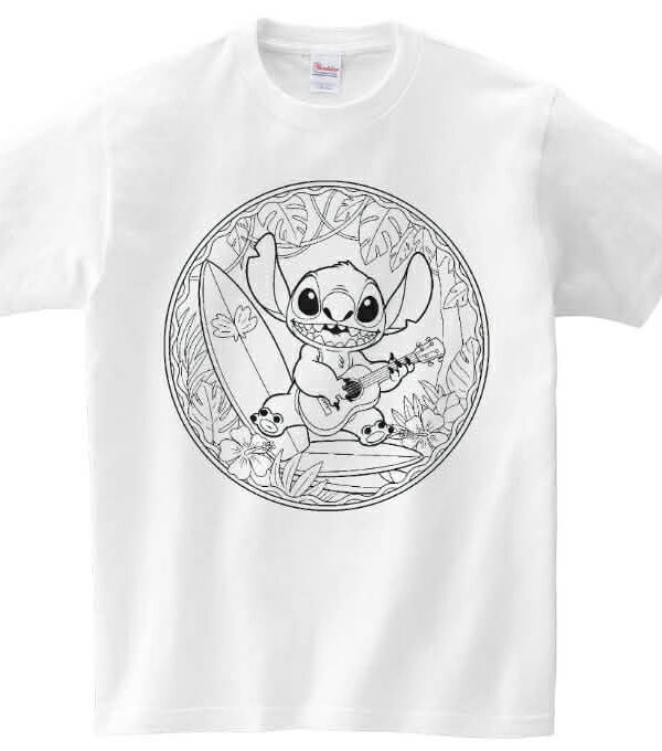 T-shirt Stich z ukulele do kolorowania + pisaki