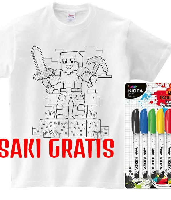 T-shirt Minecraft kilof i miecz do kolorowania + pisaki