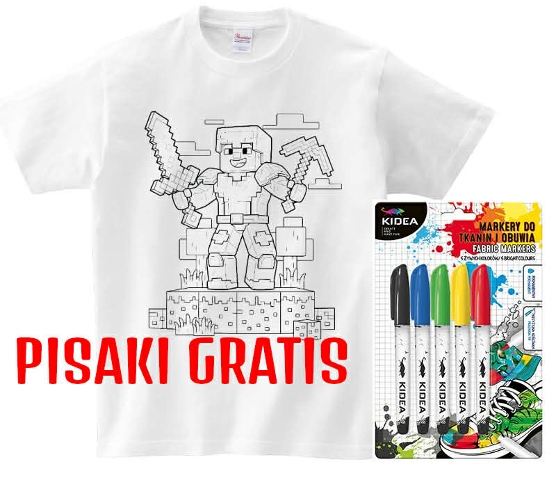 T-shirt Minecraft kilof i miecz do kolorowania + pisaki