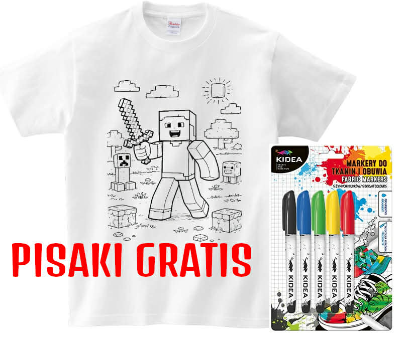 T-shirt Minecraft miecz do kolorowania + pisaki
