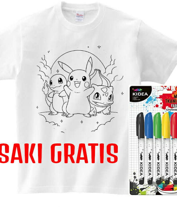 T-shirt 3 Pokemony do kolorowania + pisaki