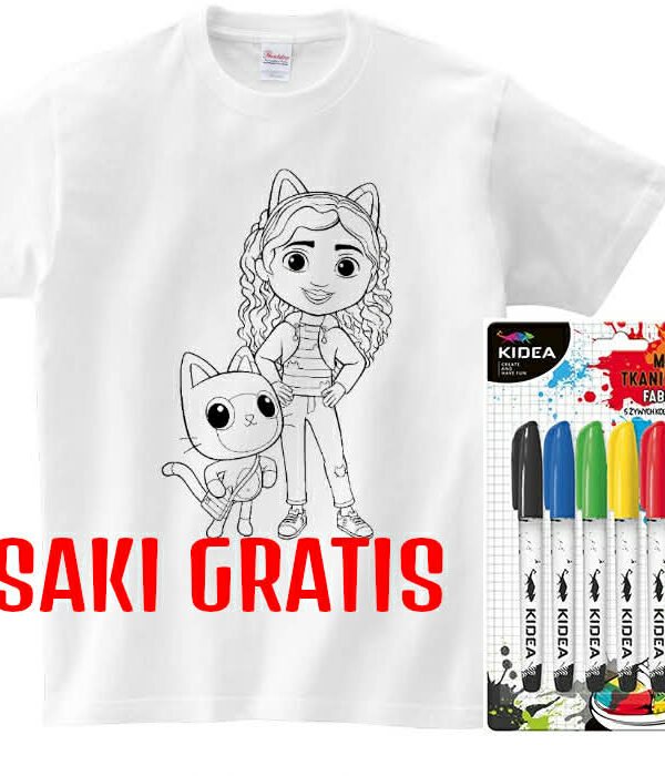 T-shirt Koci domek Gabi i kotek do kolorowania + pisaki