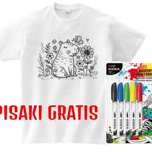 T-shirt z kapibarą na łące do kolorowania + pisaki