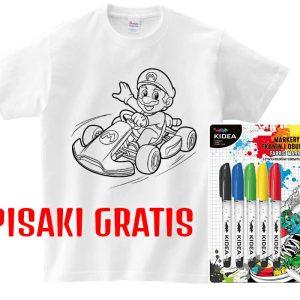 T-shirt Mario wyścigówka do kolorowania + pisaki
