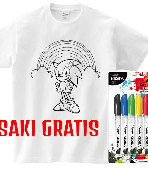T-shirt Sonic tęcza do kolorowania + pisaki